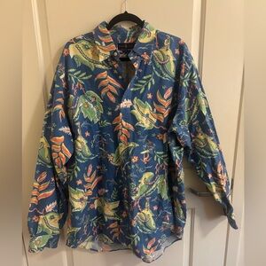 Ralph Lauren button-up longsleeve polo shirt tropical Hawaiian floral, surfer